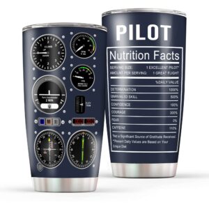 pilot gifts aviation men, pilot cup tumbler, gifts for pilots men, airplane gifts, 20oz aviation pilot gauges nutrition facts coffee cup, birthday christmas gifts ideas for pilot insulated travel mug