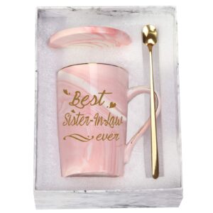 Best Sister In Law Ever Mug Best Sister In Law Ever Gifts from Sister Brother In Law Sister In Law Gifts for Sister In Law from Sister In Law Brother In Law 14 Ounce Pink with Gift Box Spoon Coaster