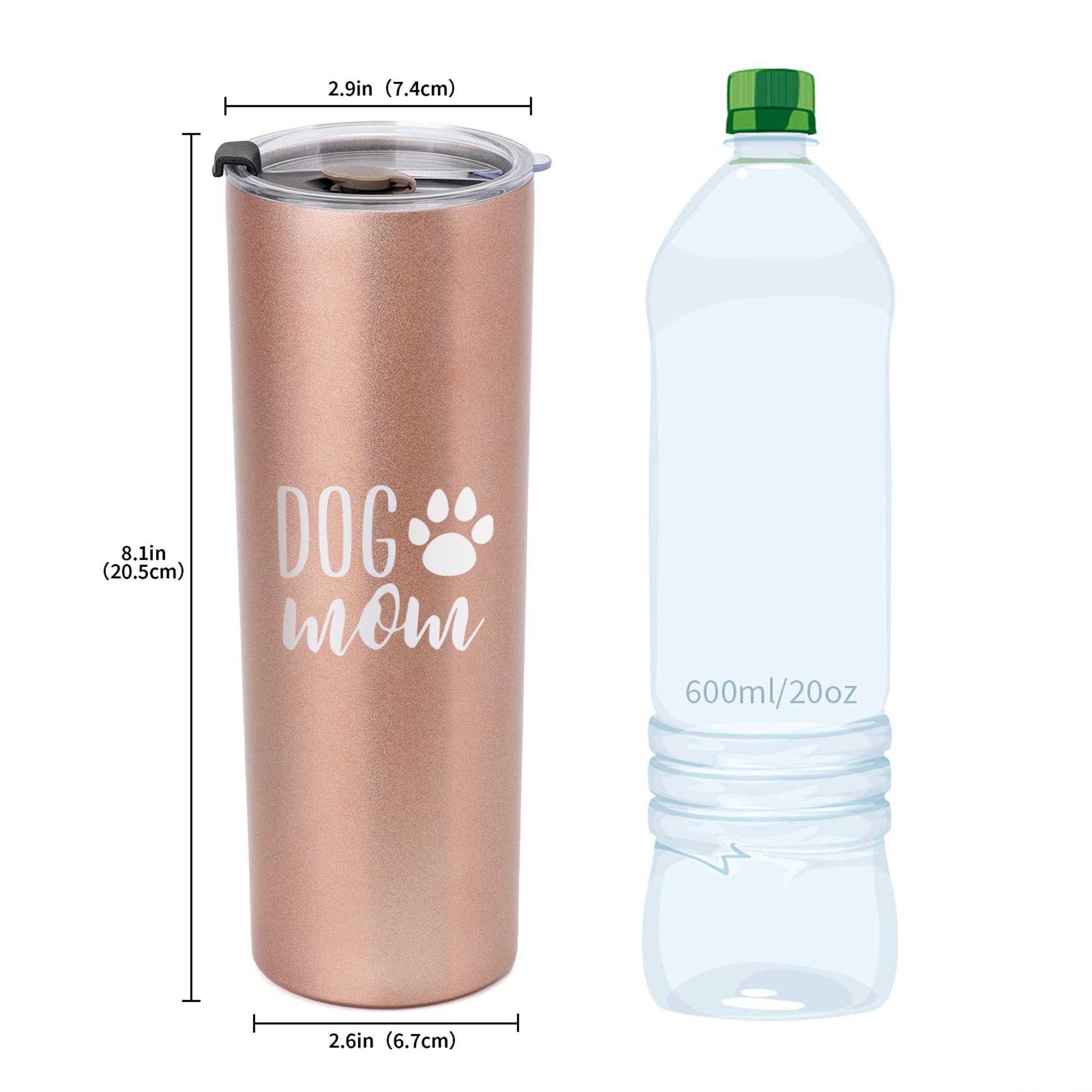 JNSMFC Dog Mom Cups for Women,Dog Mom Gifts Tumbler for Mother’s Day Birthday,Dog Mom Themed Gifts Travel Mug for Dog Lovers,20 Oz Insulated Stainless Steel Travel Cups with Lid and Straw,Rose gold