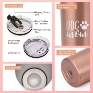 JNSMFC Dog Mom Cups for Women,Dog Mom Gifts Tumbler for Mother’s Day Birthday,Dog Mom Themed Gifts Travel Mug for Dog Lovers,20 Oz Insulated Stainless Steel Travel Cups with Lid and Straw,Rose gold