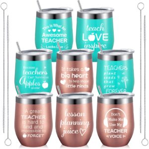 teacher appreciation gifts, teacher gifts thank you, coffee mug for teachers, teacher tumbler with straws lids and brushes for graduation educators birthday christmas gift, 12 oz (mint, rose gold)