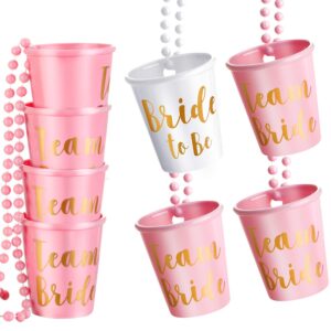 boao 8 pieces bride shot necklace glass, bachelorette shot glass necklace with gold foil for wedding bachelor party and bridal shower decorations(pink)