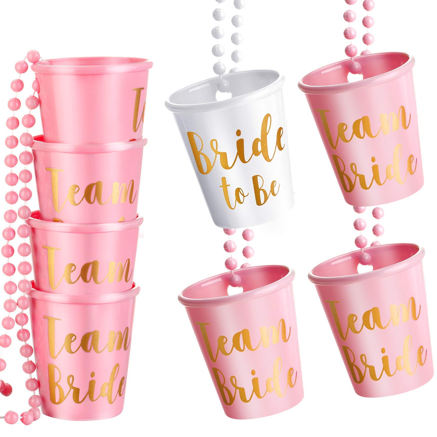 Boao 8 Pieces Bride Shot Necklace Glass, Bachelorette Shot Glass Necklace with Gold Foil for Wedding Bachelor Party and Bridal Shower Decorations(Pink)