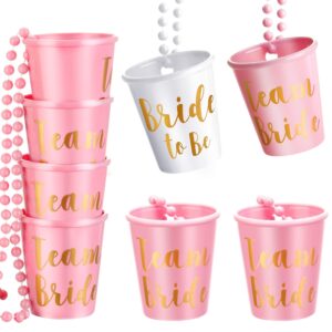 Boao 8 Pieces Bride Shot Necklace Glass, Bachelorette Shot Glass Necklace with Gold Foil for Wedding Bachelor Party and Bridal Shower Decorations(Pink)