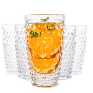 g hobnail glassware old fashioned iced beverage drinking glasses set of 6, 13 oz premium tall highball water glasses cups for juice cocktail mojito wine,beer,tea, mixed drinkware,parties restaurants