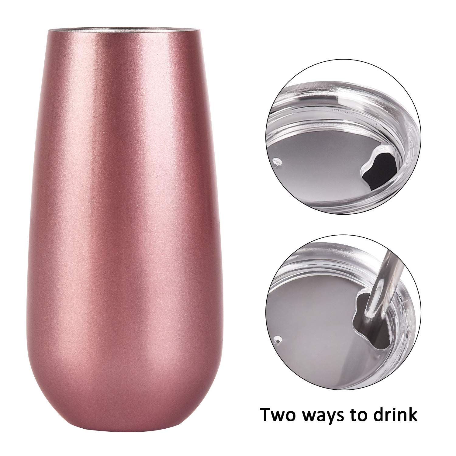 4 Pack Stemless Double Insulated Champagne Flute Tumbler with Lid, 6 Oz Unbreakable Reusable Cocktail Champagne Toasting Glasses, Great Gift for Friends Family Christmas Birthday, Rose Gold