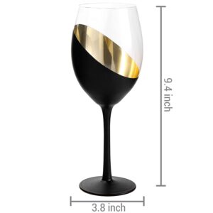 MyGift 14 oz Modern Matte Black & Gold Stemmed Titled Design Elegant Wine Glasses, Set of 4