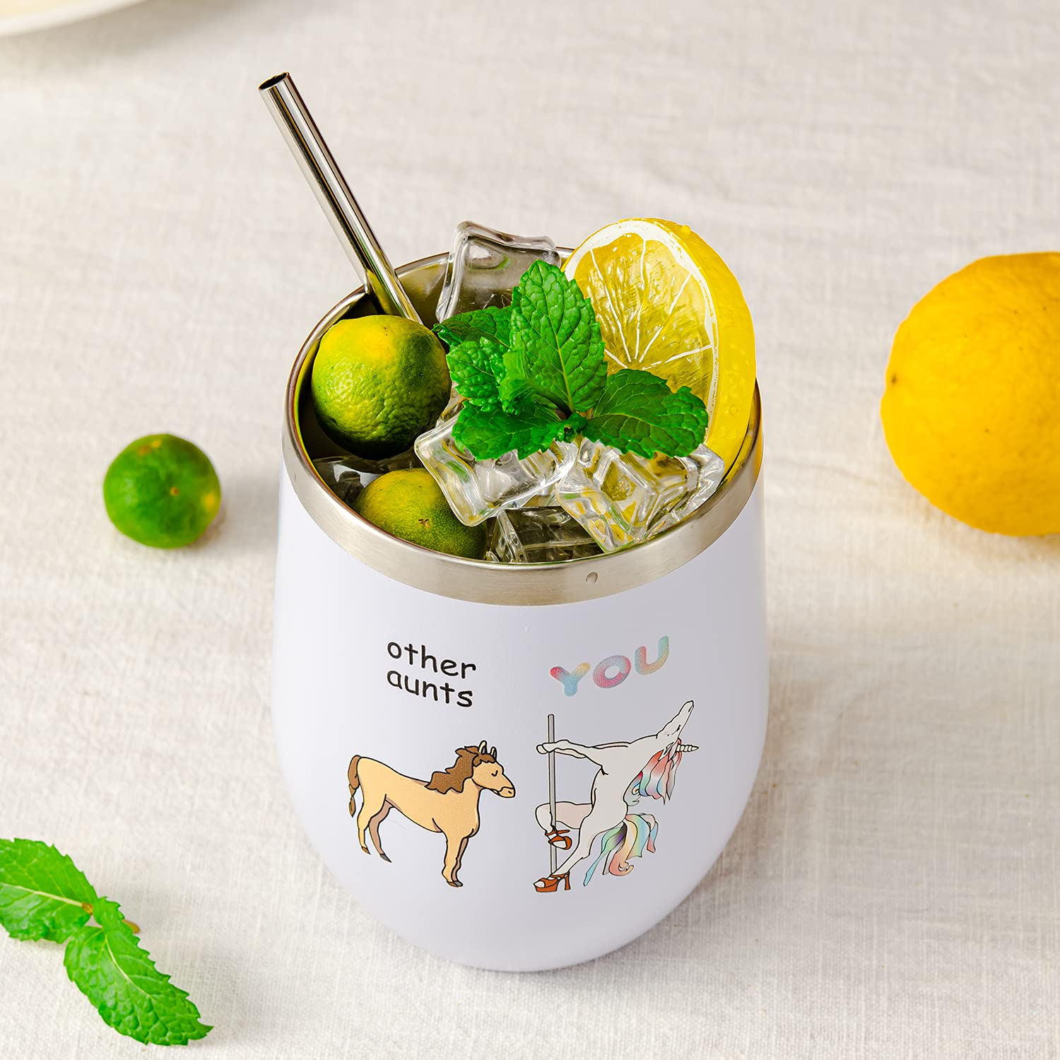 Crisky Funny Unicorn Wine Tumbler Birthday Gifts for Aunt from Niece/Nephew-Unique Gifts for Aunt Birthday Christmas Thanksgiving 12oz Vacuum Insulated Tumbler with Box, Lid, Straw