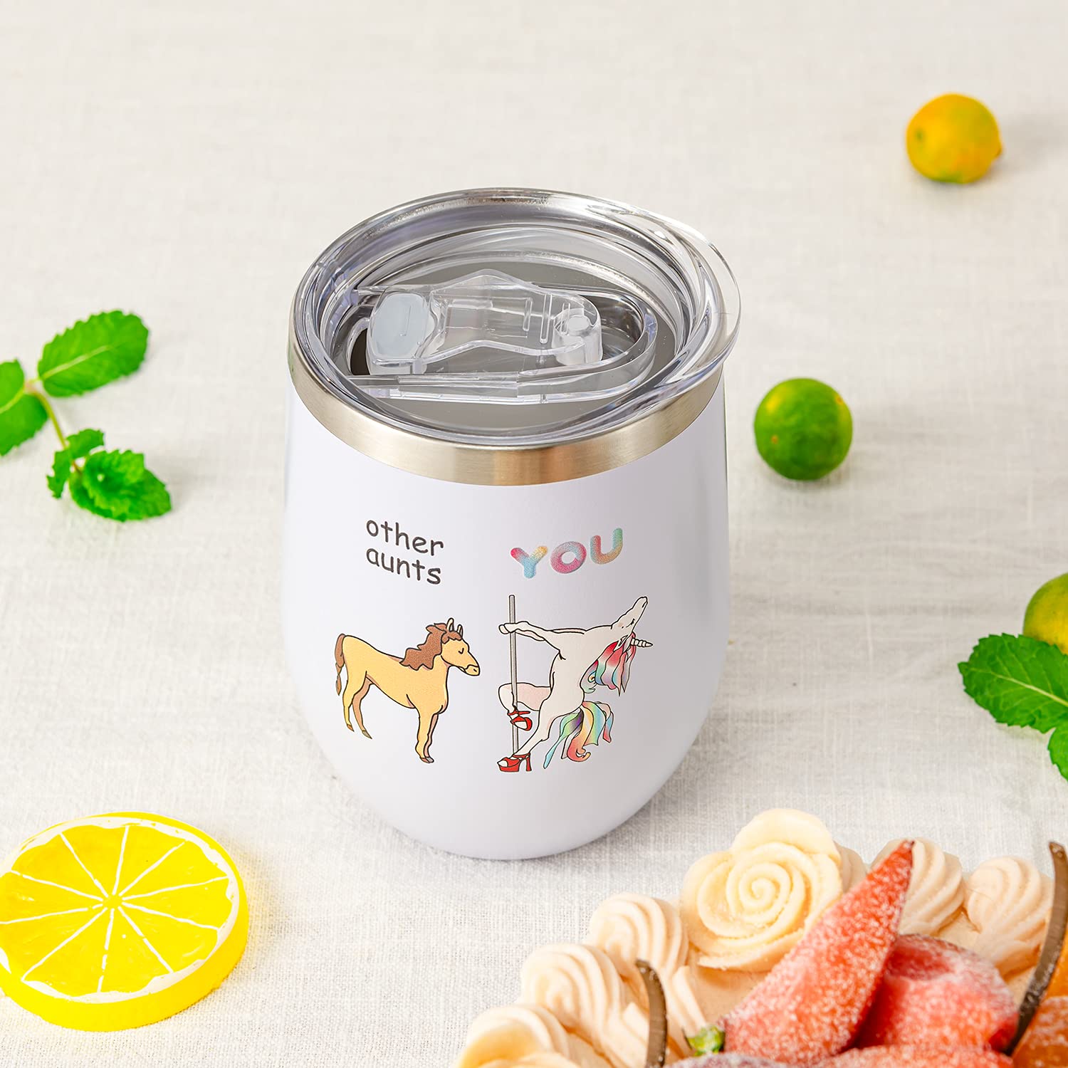 Crisky Funny Unicorn Wine Tumbler Birthday Gifts for Aunt from Niece/Nephew-Unique Gifts for Aunt Birthday Christmas Thanksgiving 12oz Vacuum Insulated Tumbler with Box, Lid, Straw