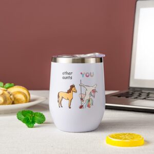 Crisky Funny Unicorn Wine Tumbler Birthday Gifts for Aunt from Niece/Nephew-Unique Gifts for Aunt Birthday Christmas Thanksgiving 12oz Vacuum Insulated Tumbler with Box, Lid, Straw