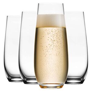 godinger champagne glasses, european made champagne glass, stemless champagne flutes - set of 4