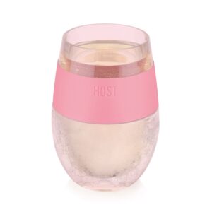 host wine freeze cooling cup, plastic double wall insulated freezable drink chilling tumbler with freezing gel wine glasses for red and white wine, set of 1, 8.5 oz, pink