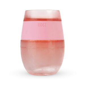 HOST Wine Freeze Cooling Cup, Plastic Double Wall Insulated Freezable Drink Chilling Tumbler with Freezing Gel Wine Glasses for Red and White Wine, Set of 1, 8.5 oz, Pink