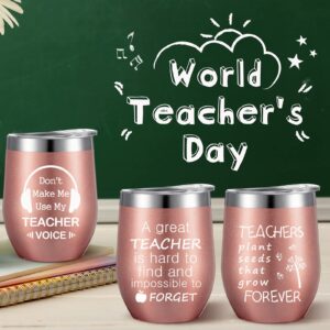 Geiserailie 10 Pcs Teacher Appreciation Gift Teacher Wine Tumbler in Bulk for Women Thank You Wine Cup with Straws Lids and Brushes Valentines Day Gift for Teacher Thank You Gift (Rose Gold, 12oz)