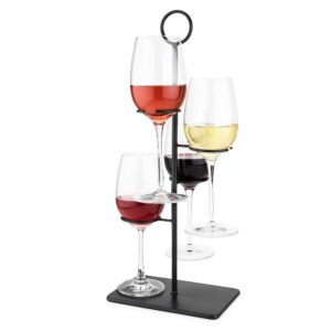 True Hover Flight Server, Tasting Carrier Kit, Holds 4 Stemmed Wine Glasses Modern Serving Stand Holder, Iron, Black, Set of 1