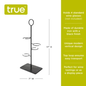 True Hover Flight Server, Tasting Carrier Kit, Holds 4 Stemmed Wine Glasses Modern Serving Stand Holder, Iron, Black, Set of 1