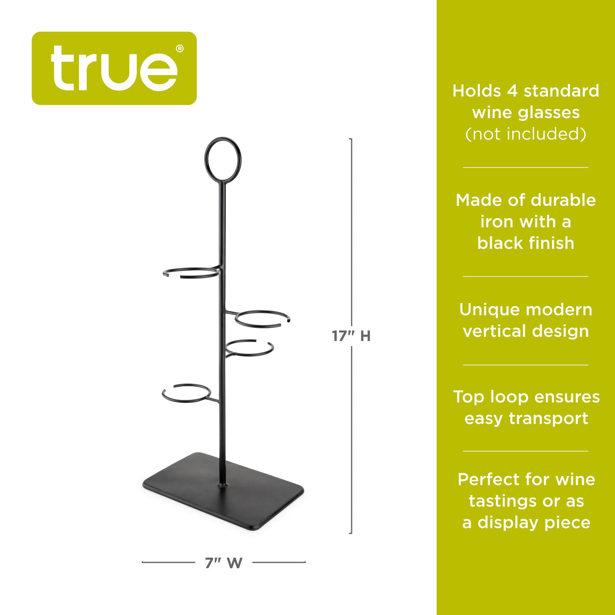 True Hover Flight Server, Tasting Carrier Kit, Holds 4 Stemmed Wine Glasses Modern Serving Stand Holder, Iron, Black, Set of 1