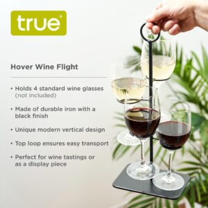 True Hover Flight Server, Tasting Carrier Kit, Holds 4 Stemmed Wine Glasses Modern Serving Stand Holder, Iron, Black, Set of 1