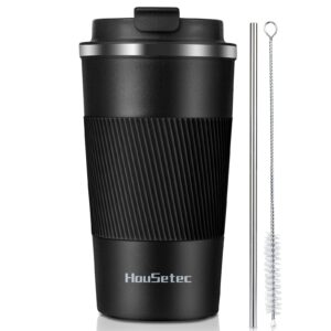 coffee mug, coffee tumblers with straws and straw brushes, travel coffee mug with leakproof lids for keeping hot and cold water coffee and tea in travel office camping (black, 17.00, ounces)