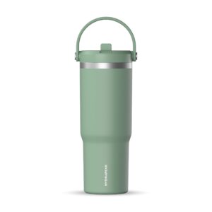 hydrapeak nomad 32 oz tumbler with handle and straw lid, leakproof tumbler, tumbler lid straw, double insulated tumblers, 32oz double insulated cup straw, stainless steel (sage)