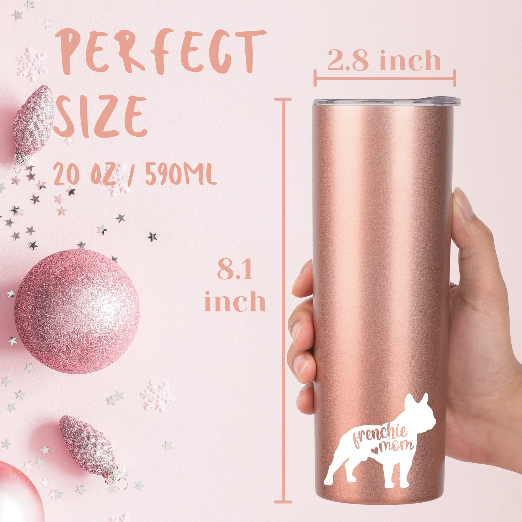 Onebttl French Bulldog Gifts for Women, Best Frenchie Mom Gifts for Birthday, Unique Dog Mom Gifts for Frenchie Mama, Rose Gold Stainless Steel Insulated Tumbler 20 oz - Frenchie Mom