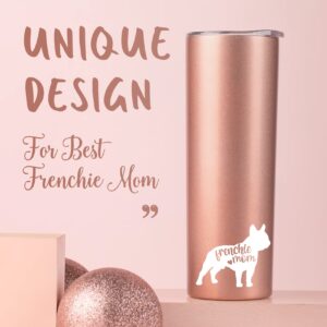 Onebttl French Bulldog Gifts for Women, Best Frenchie Mom Gifts for Birthday, Unique Dog Mom Gifts for Frenchie Mama, Rose Gold Stainless Steel Insulated Tumbler 20 oz - Frenchie Mom