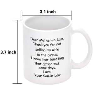 YHRJWN Mother In Law Gifts from Son In Law - Dear Mother In Law Mug - Mother Mothers Day Mom Gifts from Son - Birthday Gifts Coffee Mugs for Mom 11Oz Mom Coffee Mug