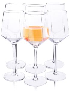 frost living wine glasses set of 6 - long stem crystal hexagon shaped wine glass set - large, beveled, diamond shape sides lets wines breathe