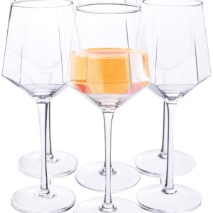 Frost Living Wine Glasses Set of 6 - Long Stem Crystal Hexagon Shaped Wine Glass Set - Large, Beveled, Diamond Shape Sides Lets Wines Breathe