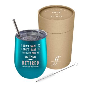 Fancyfams Retirement Gifts for Women 12 oz Stainless Steel Vacuum Insulated Wine Tumbler with Lid and Straw - Retirement Gifts - Happy Retirement - Gift Ideas - Adventure Begins (Rose Gold)