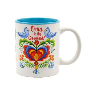 e.h.g | essence of europe gifts - 12 oz. ceramic coffee mug, oma is the greatest design - multicolor ceramic mug, german or dutch grandma - premium quality coffee mug - multicolor