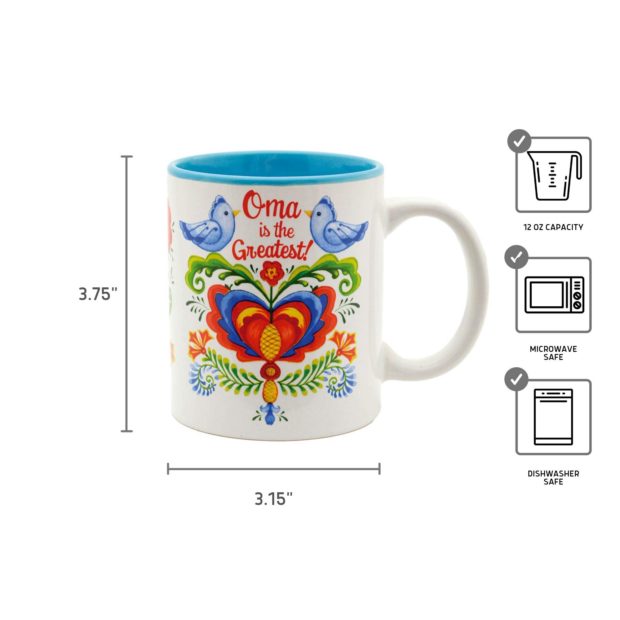 E.H.G | Essence of Europe Gifts - 12 oz. Ceramic Coffee Mug, Oma is the Greatest Design - Multicolor Ceramic Mug, German or Dutch Grandma - Premium Quality Coffee Mug - Multicolor