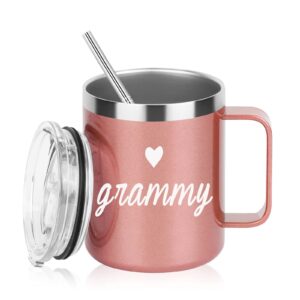 aletege grammy gift grammy stainless steel insulated mug with handle birthday mothers day gifts for grammy grandma from grandchildren 12oz rose gold