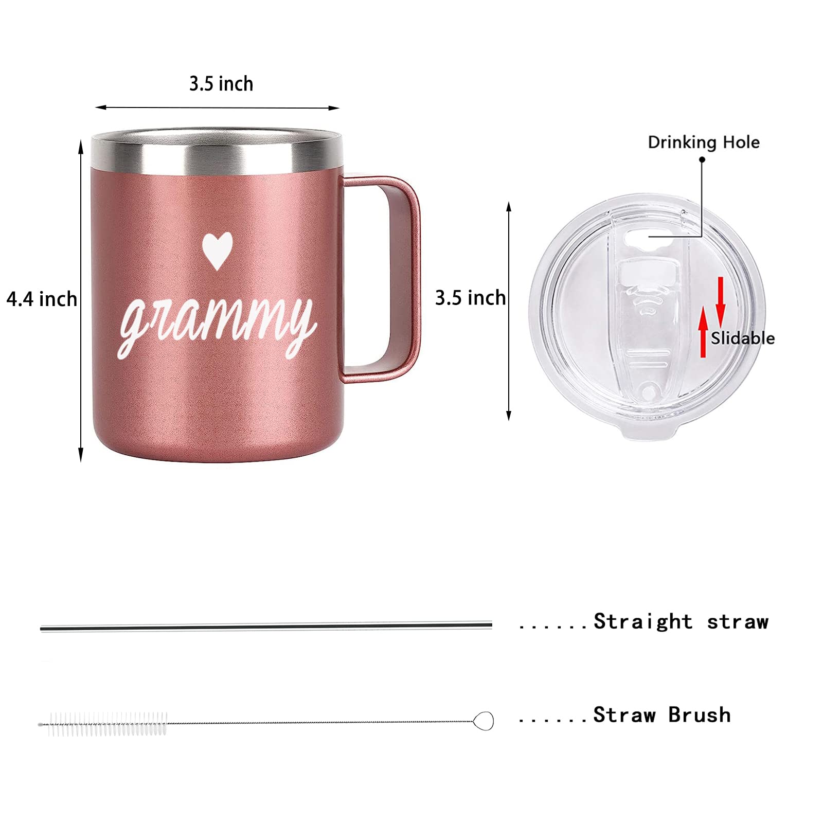 Aletege Grammy Gift Grammy Stainless Steel Insulated Mug with Handle Birthday Mothers Day Gifts for Grammy Grandma from Grandchildren 12OZ Rose Gold