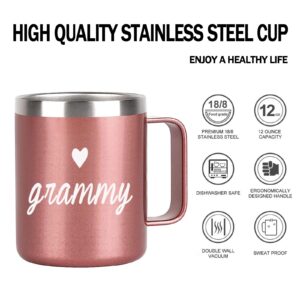Aletege Grammy Gift Grammy Stainless Steel Insulated Mug with Handle Birthday Mothers Day Gifts for Grammy Grandma from Grandchildren 12OZ Rose Gold