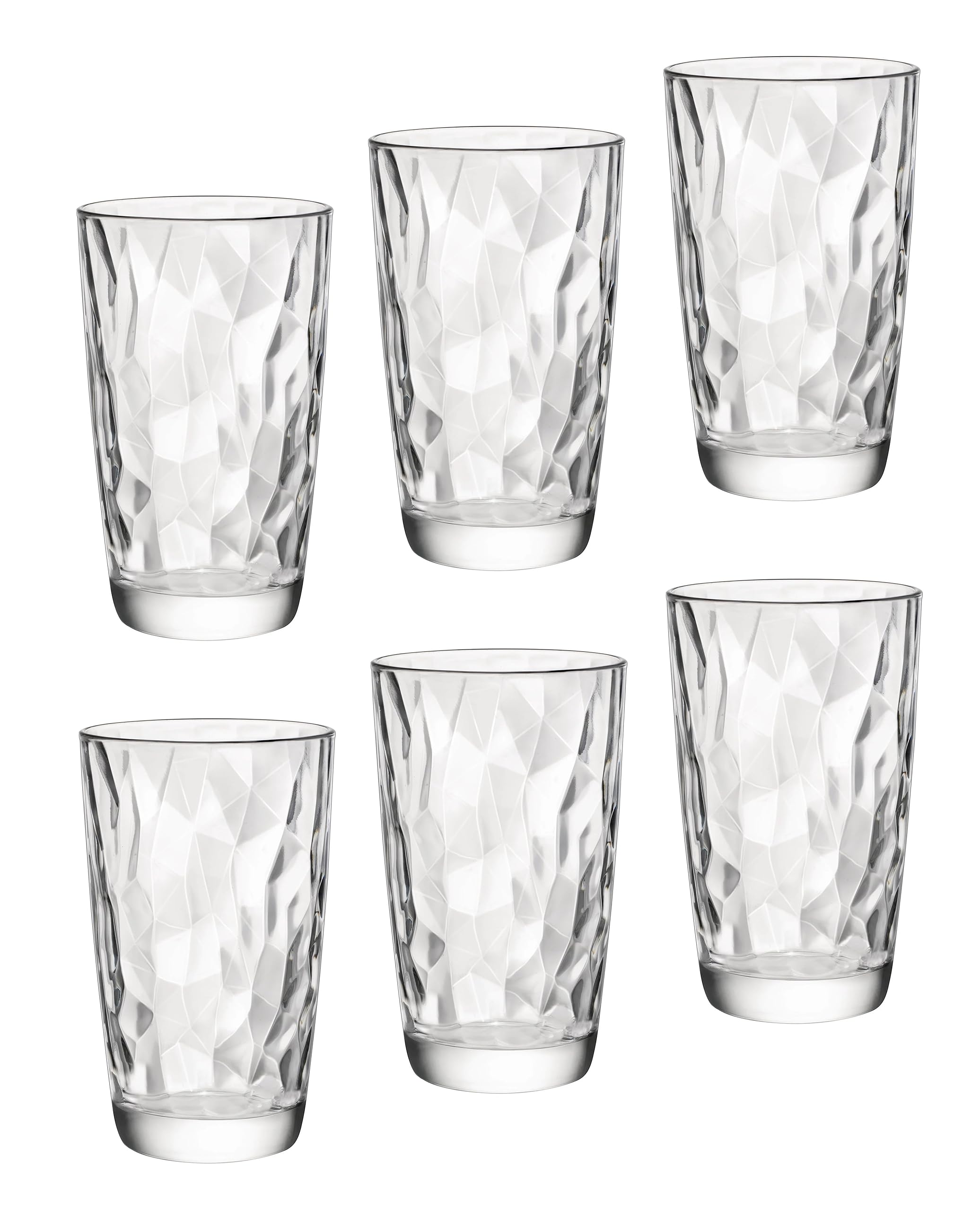 Bormioli Rocco Diamond Cooler Glasses, Clear, 16 oz, Set of 6