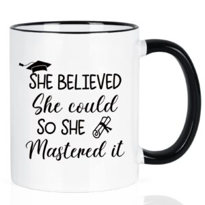 maustic graduation gifts for her, she believed she could so she mastered it mug, masters degree graduation gifts, college graduation gifts for her women friends girls, best graduation gifts, 11 oz