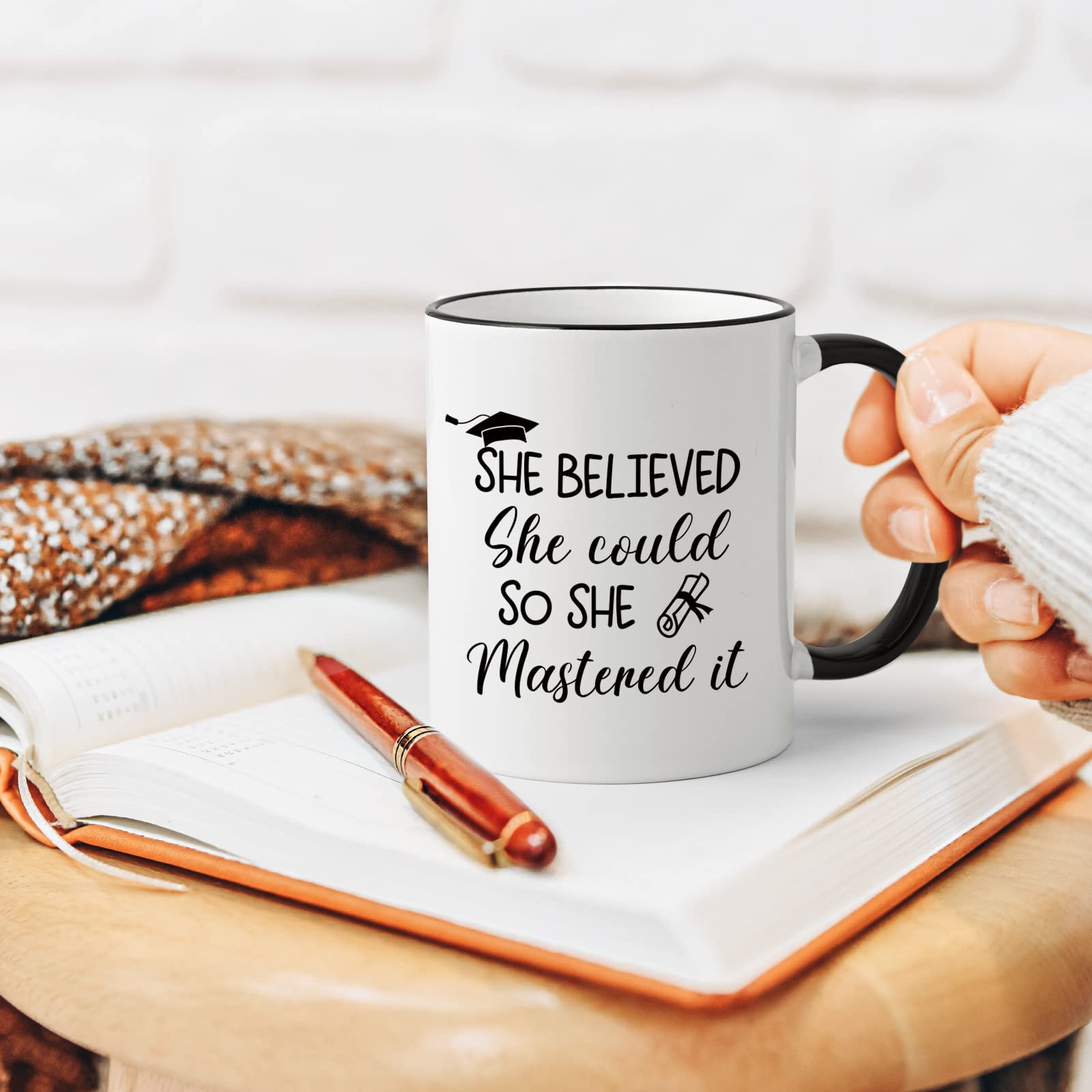 Maustic Graduation Gifts for Her, She Believed She Could So She Mastered It Mug, Masters Degree Graduation Gifts, College Graduation Gifts for Her Women Friends Girls, Best Graduation Gifts, 11 Oz