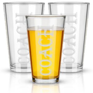 newtay 3 pieces coach pint glass football soccer softball basketball coach gifts 16 oz baseball drinking glasses for drinking water wine say your thanks to coach suitable for both men or women