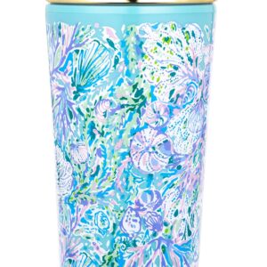 Lilly Pulitzer Double Wall Tumbler with Lid and Reusable Straw, Insulated Travel Cup Holds 24 Ounces, Soleil It On Me