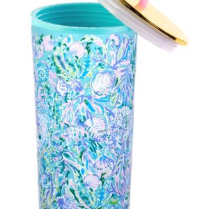 Lilly Pulitzer Double Wall Tumbler with Lid and Reusable Straw, Insulated Travel Cup Holds 24 Ounces, Soleil It On Me