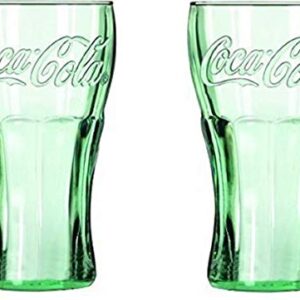 Set of 2 Classic Coke/Coca Cola Glasses 17 ounces-hint of green glass is beautiful and feels good in the hand