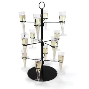 cocktail tree stand, wine glass flight tasting display for drinks, 3 tier - 12 holders for champagne, cocktails, martini, margarita cups at weddings, bridal shower, mimosa bar parties & events (black)