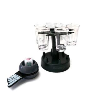 6 Shot Glass Dispenser and Holder (Includes 6 shot cups) with Shot Twister and 1pc Game Dice. Shot Dispenser, Shot Holder, Shot games, Drink Dispenser. Dark Grey, For All Types of Drinks