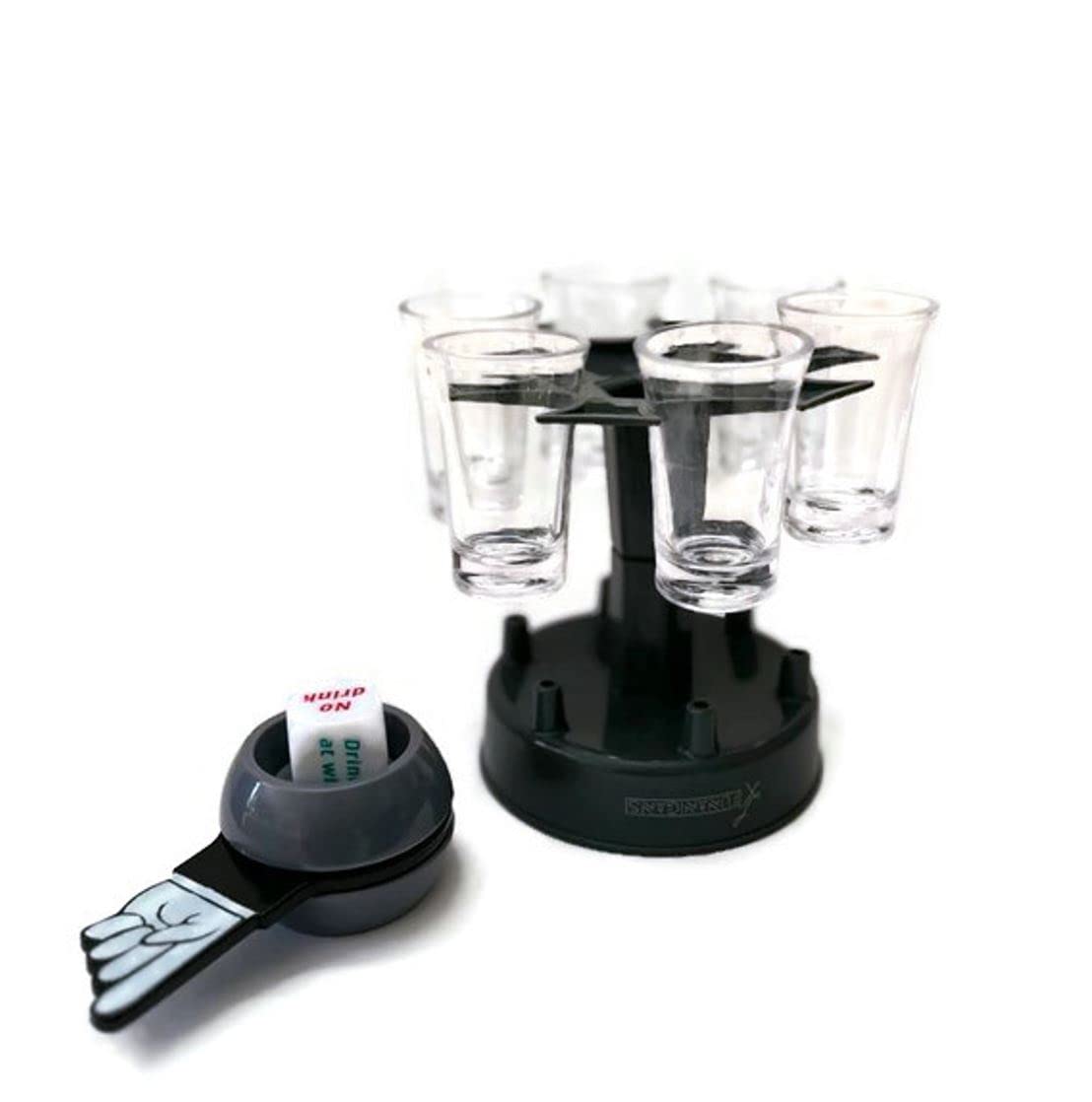 6 Shot Glass Dispenser and Holder (Includes 6 shot cups) with Shot Twister and 1pc Game Dice. Shot Dispenser, Shot Holder, Shot games, Drink Dispenser. Dark Grey, For All Types of Drinks