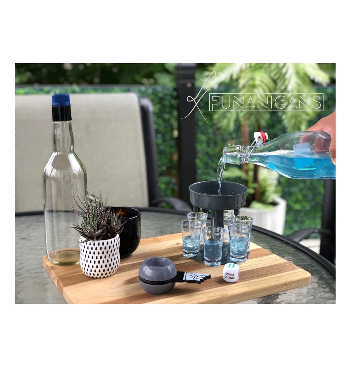 6 Shot Glass Dispenser and Holder (Includes 6 shot cups) with Shot Twister and 1pc Game Dice. Shot Dispenser, Shot Holder, Shot games, Drink Dispenser. Dark Grey, For All Types of Drinks