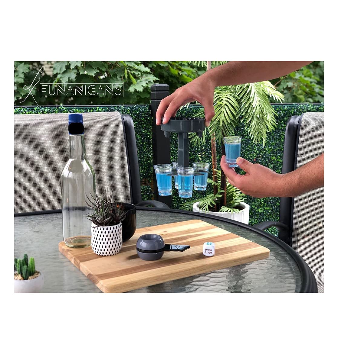 6 Shot Glass Dispenser and Holder (Includes 6 shot cups) with Shot Twister and 1pc Game Dice. Shot Dispenser, Shot Holder, Shot games, Drink Dispenser. Dark Grey, For All Types of Drinks