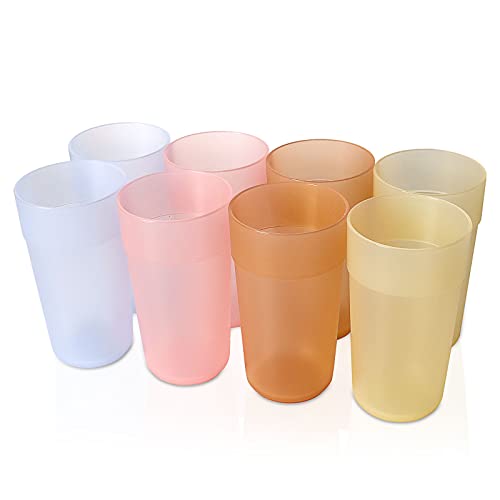 WANCHIY Reusable Plastic Cups- 20 oz Plastic Cups, Plastic Tumblers Set of 8, Unbreakable Plastic Drinking Glasses - Colorful Stackable Party Cups Set (Pack 8-20oz)