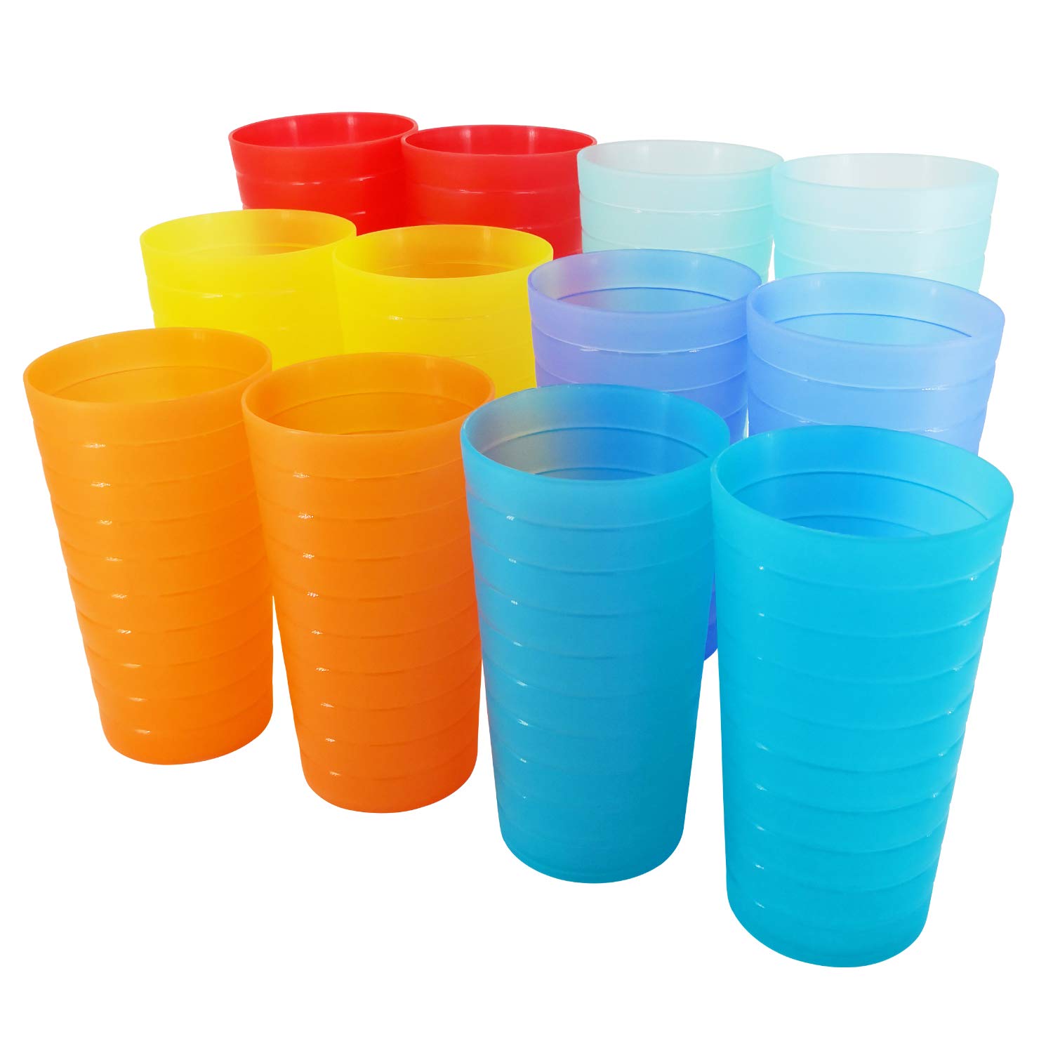 YUYUHUA 22-ounce Plastic Tumblers Unbreakable BPA Free Dishwasher Safe Set of 12 in Multicolors Reusable Drinking Cups