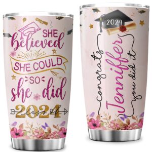 Personalized Graduation Tumbler for Her 2024, Unique Graduation Gifts for Women, Daughter, Sister, Girls, Friends, College, High School Graduation Class of 2024 Tumbler 20oz - 30oz